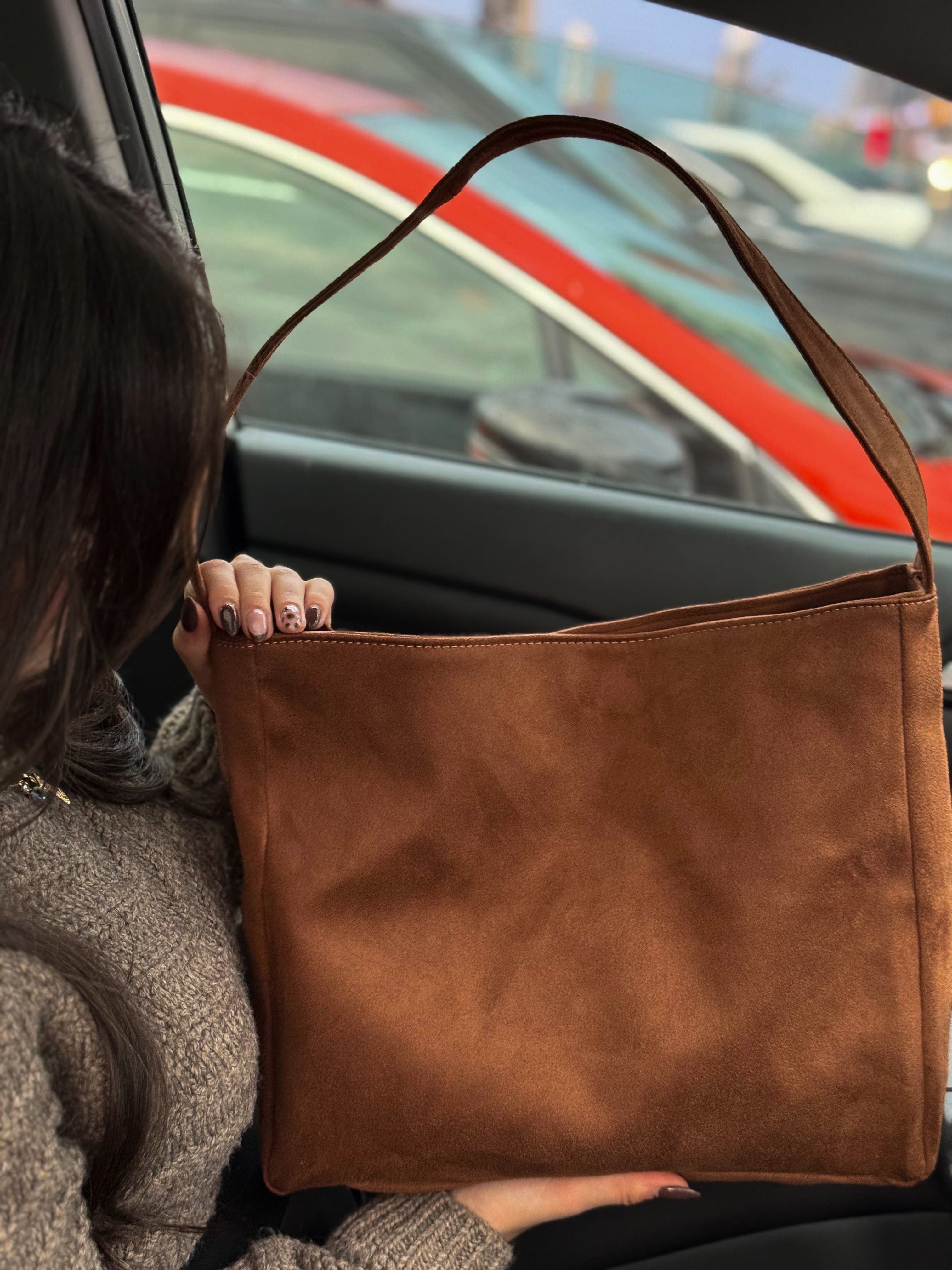 Süet Luna Mocha Postacı Formu Salaş Omuz Çantası Moka Suede