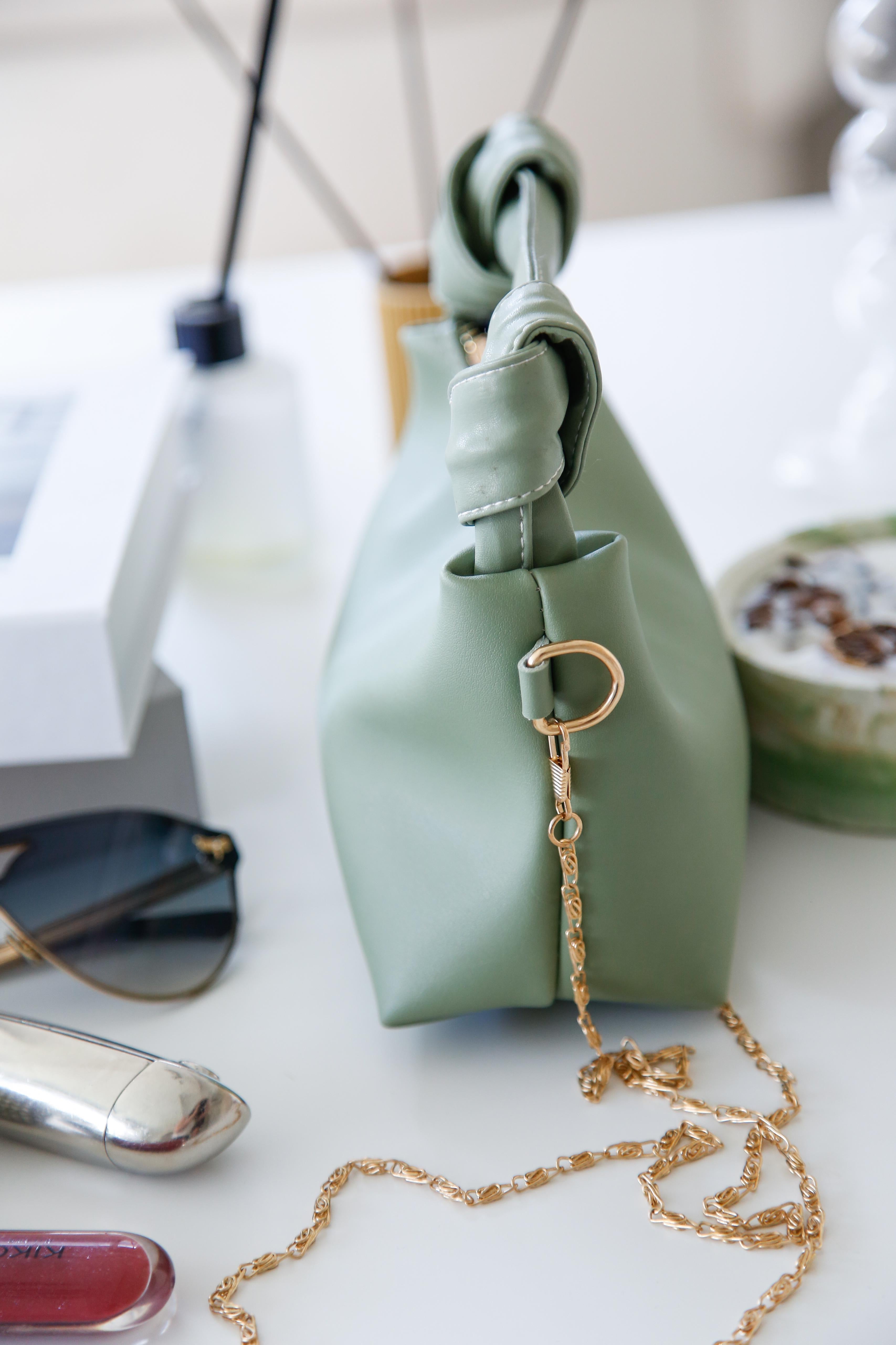 Mint Yeşili Soft Deri Düğüm Detaylı Zincir Askılı El Ve Omuz Çantası Zyra Mint