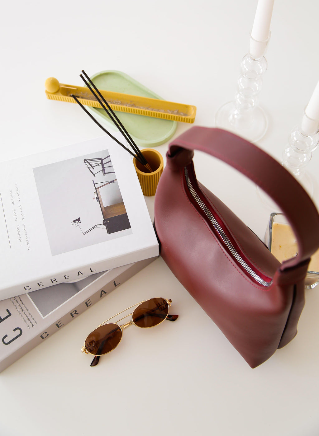 Bordo Suni Deri Fermuarlı El Çantası Navora Amber