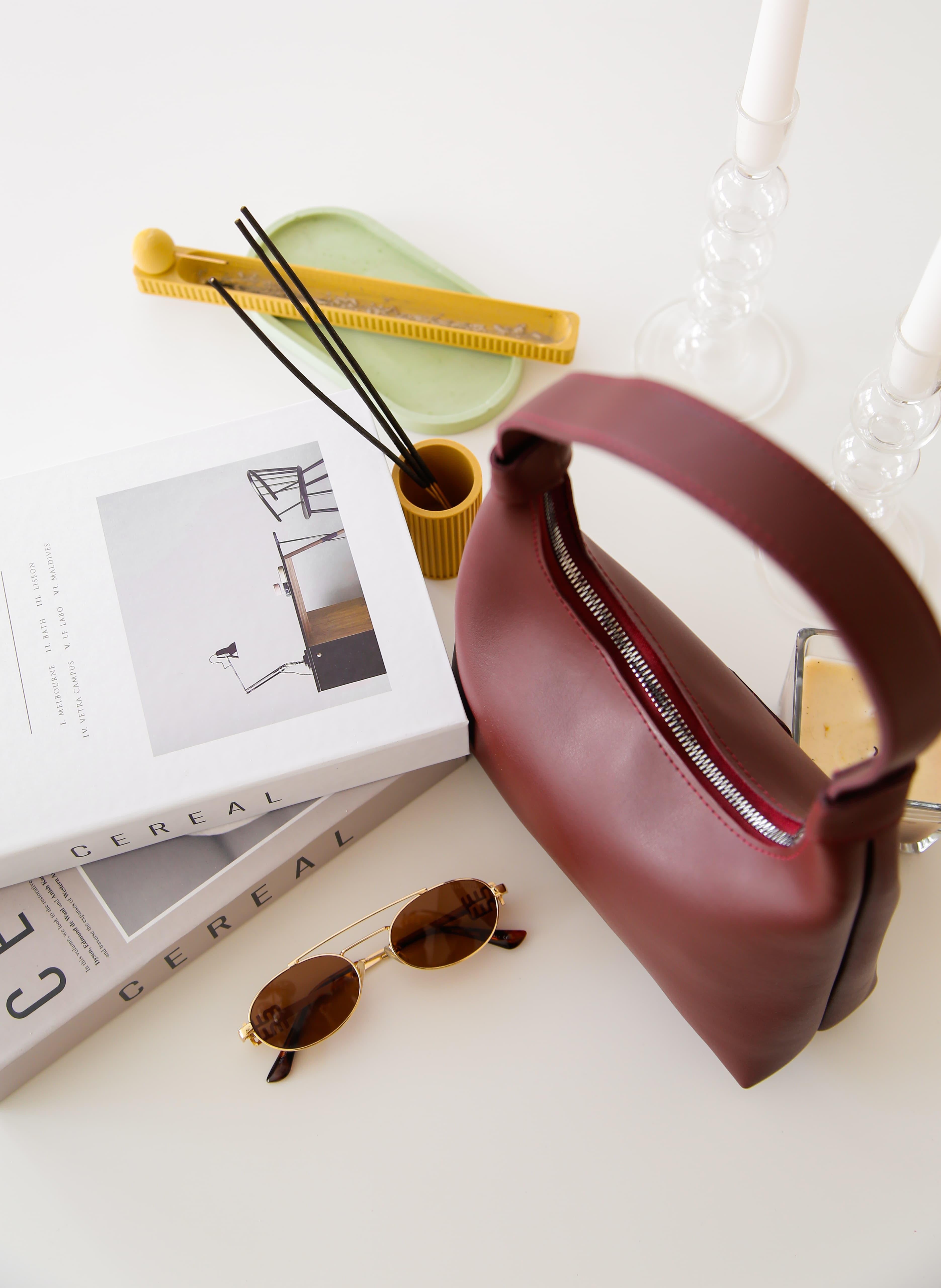 Bordo Suni Deri Fermuarlı El Çantası Navora Amber