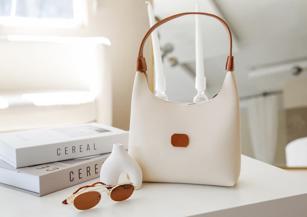 Krem Taba Suni Deri Fermuarlı El Çantası Navora