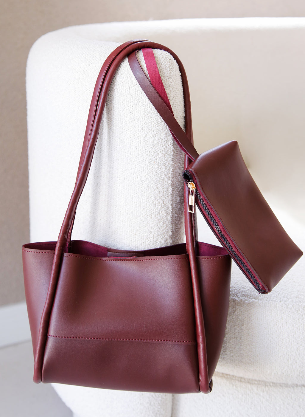 Bordo Makyaj Çantalı El ve Omuz Çantası Elyon Amber