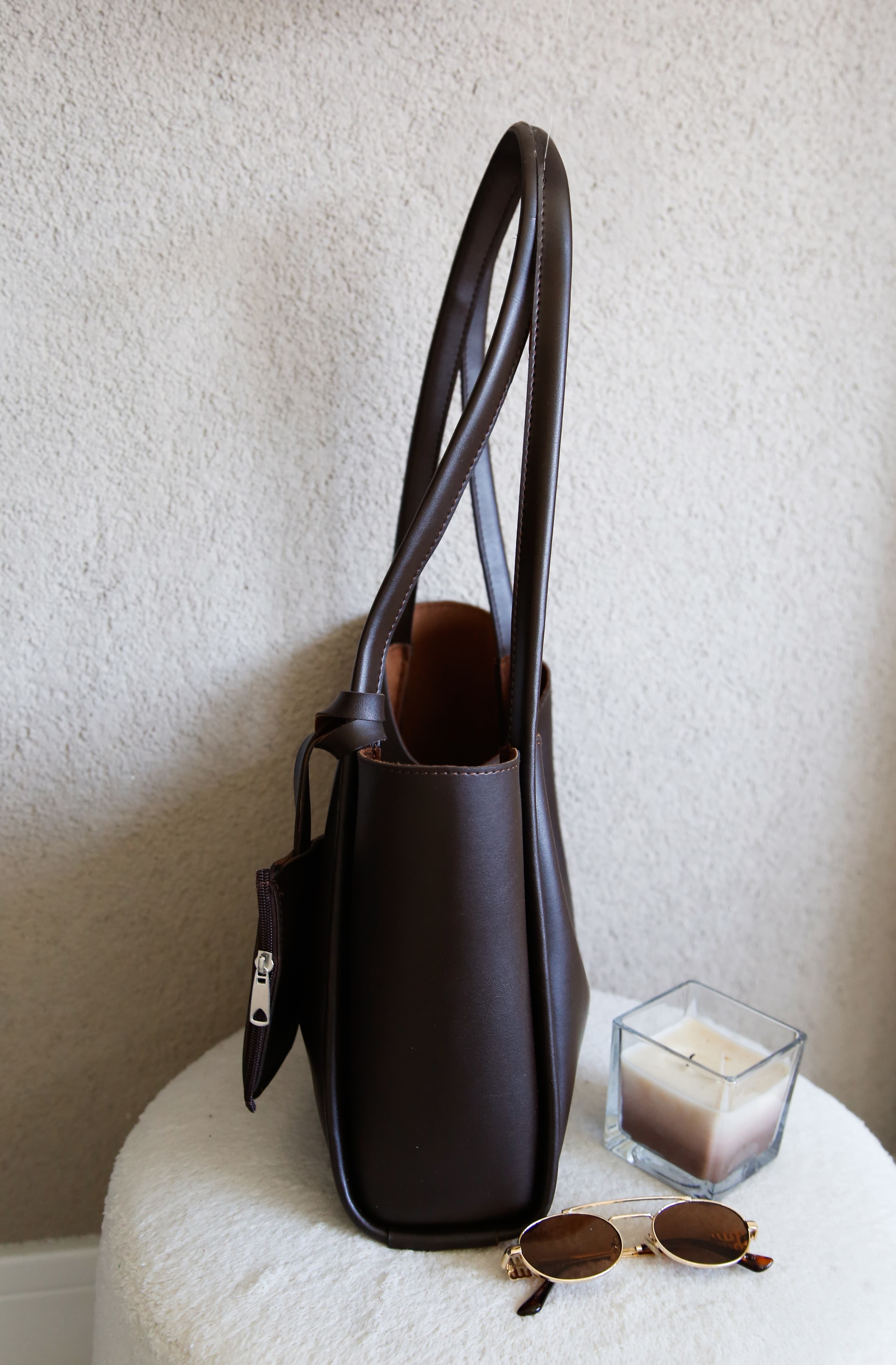 Kahverengi Şık ve Fonksiyonel Cüzdanlı & Makyaj Çantalı Kadın Çıtçıtlı El ve Omuz Çantası Lizyy Kafe