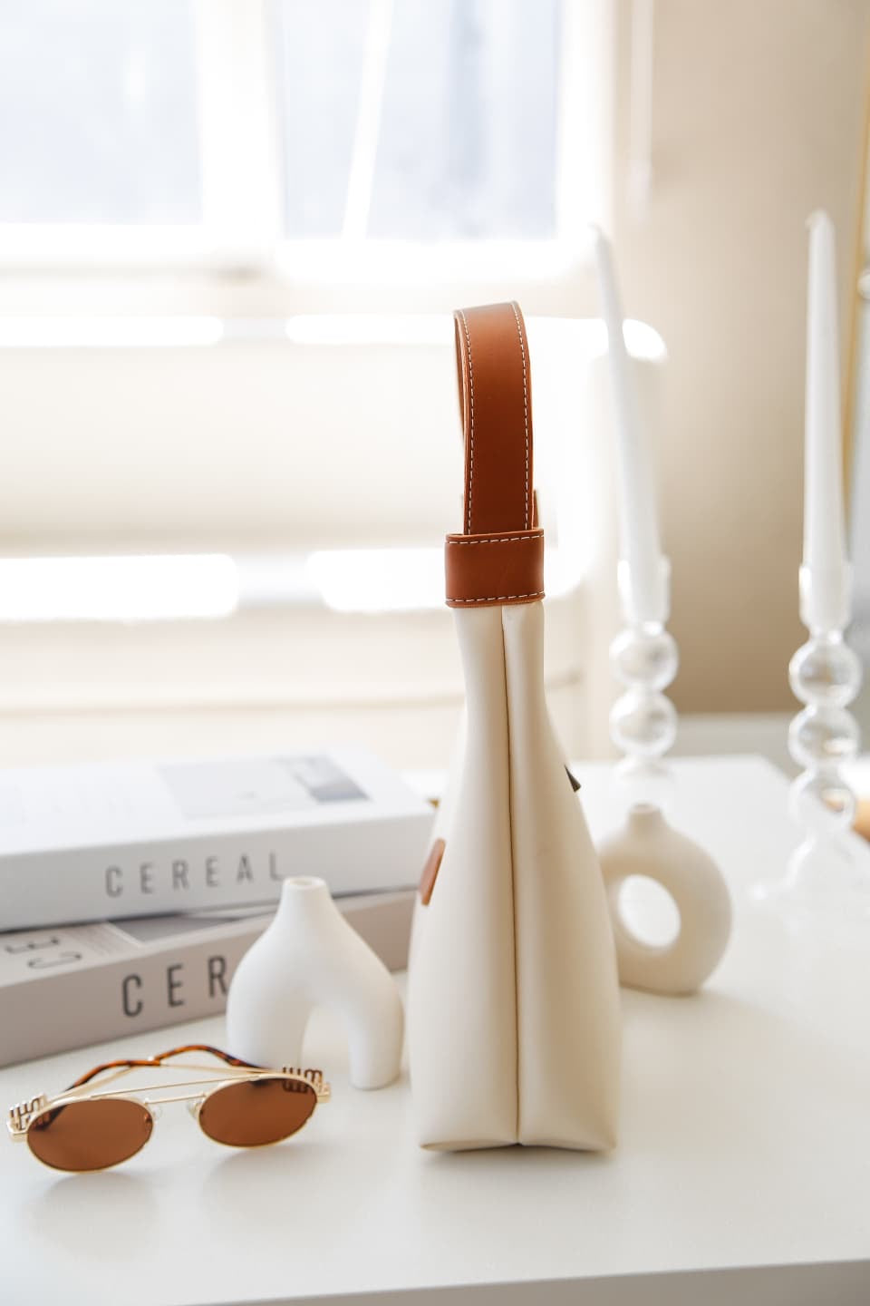 Krem Taba Suni Deri Fermuarlı El Çantası Navora