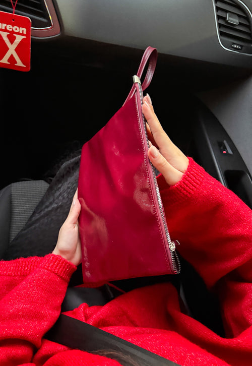 Bordo Parlak Deri Görünümlü Kadın Cüzdan