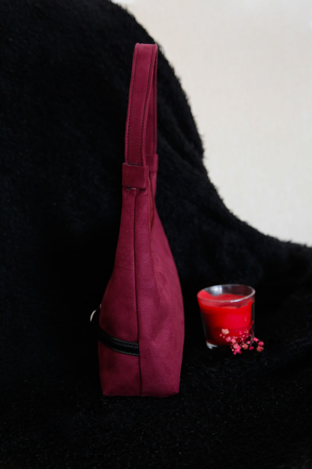 Ruby Mood Mürdüm Süet Şerit Detaylı El & Omuz Çantası