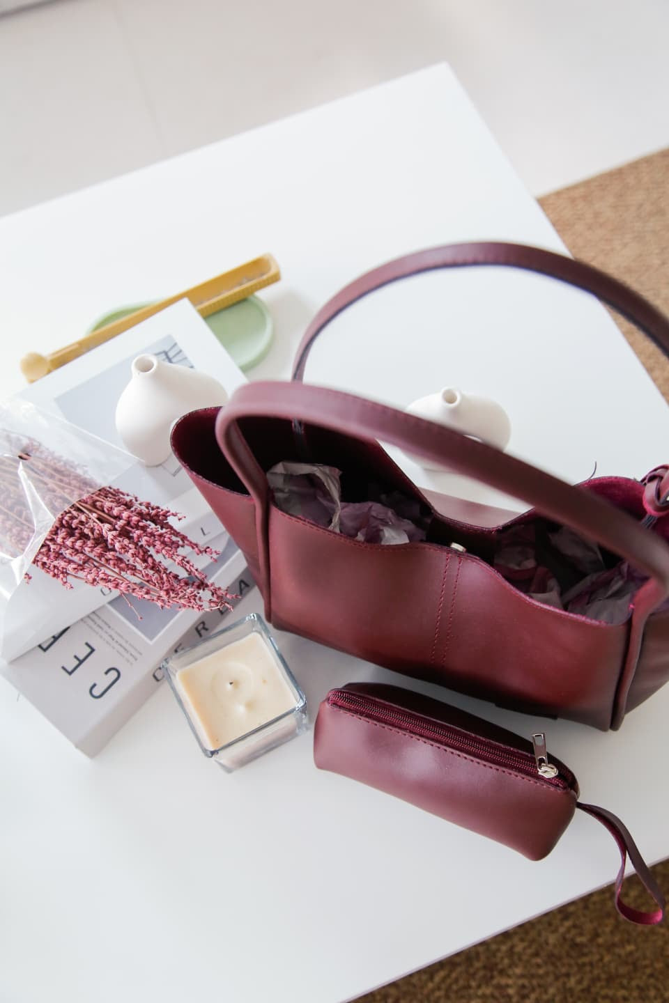 Bordo Şık ve Fonksiyonel Cüzdanlı & Makyaj Çantalı Kadın Çıtçıtlı El ve Omuz Çantası Lizyy Amber