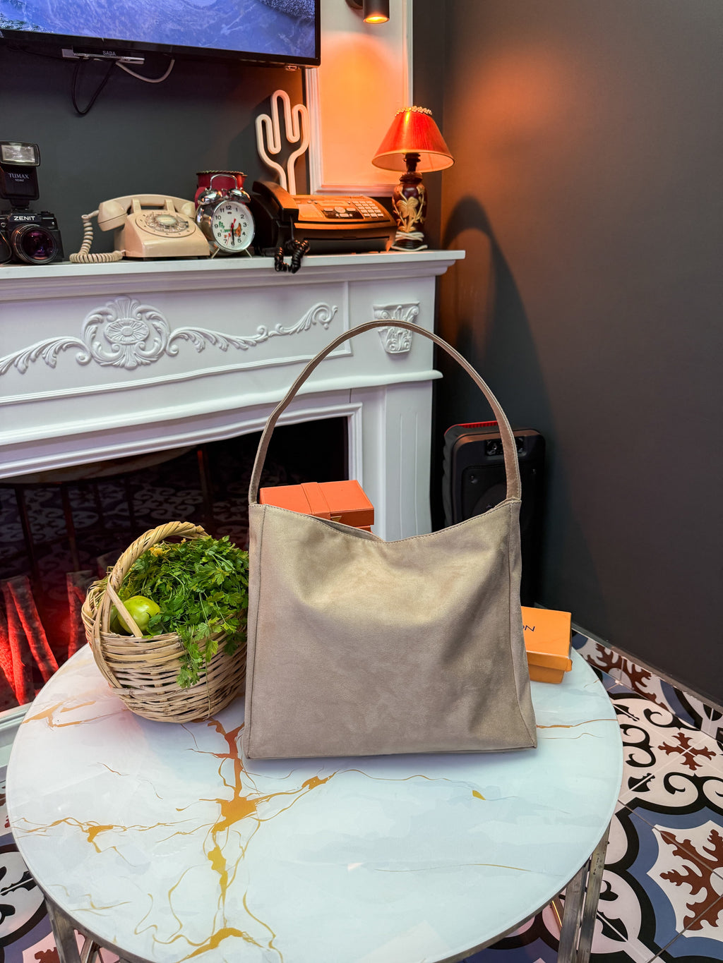 Süet Hayley Vizon Postacı Formu Salaş Omuz Çantası Dune Suede