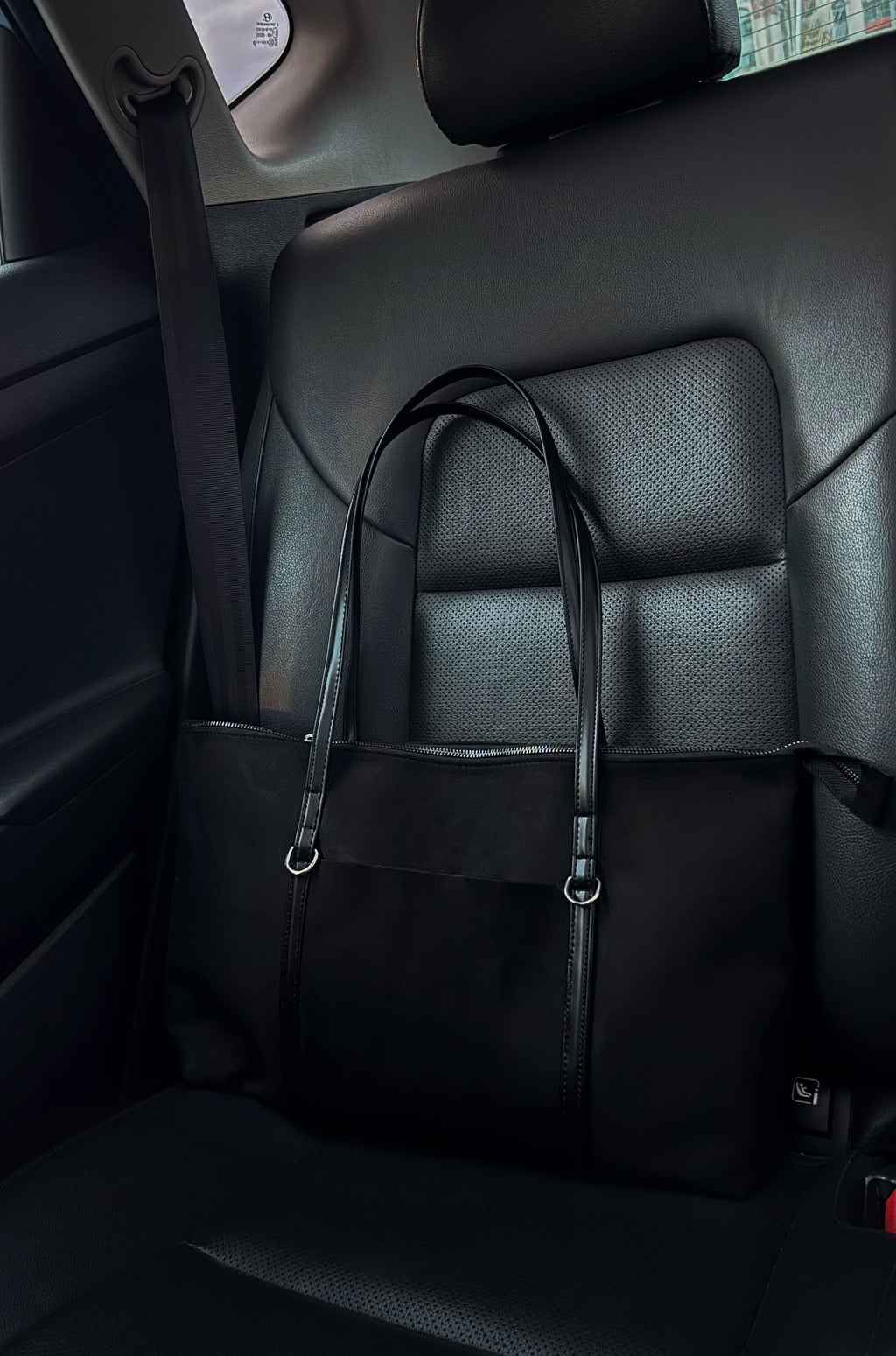 Süet Siyah , Şeritli Shopper Omuz Çantası Lizze Black