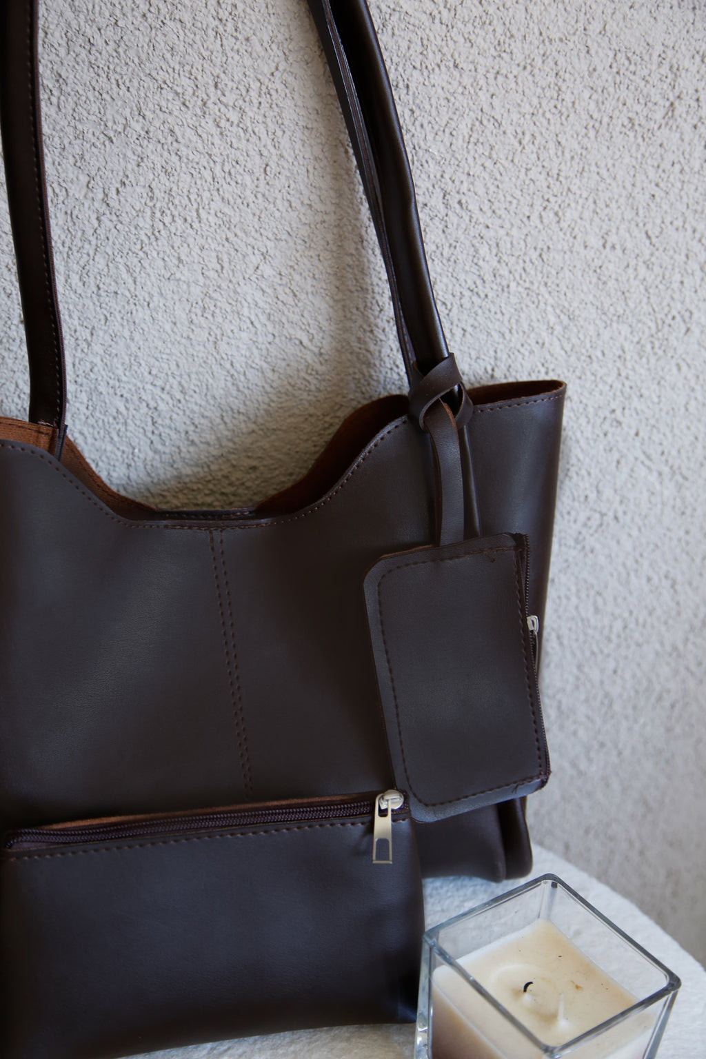 Kahverengi Şık ve Fonksiyonel Cüzdanlı & Makyaj Çantalı Kadın Çıtçıtlı El ve Omuz Çantası Lizyy Kafe