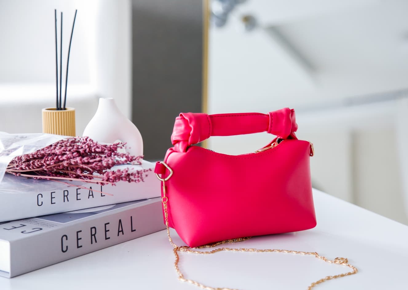 Fuşya Soft Deri Düğüm Detaylı Zincir Askılı El Ve Omuz Çantası Zyra Magenta