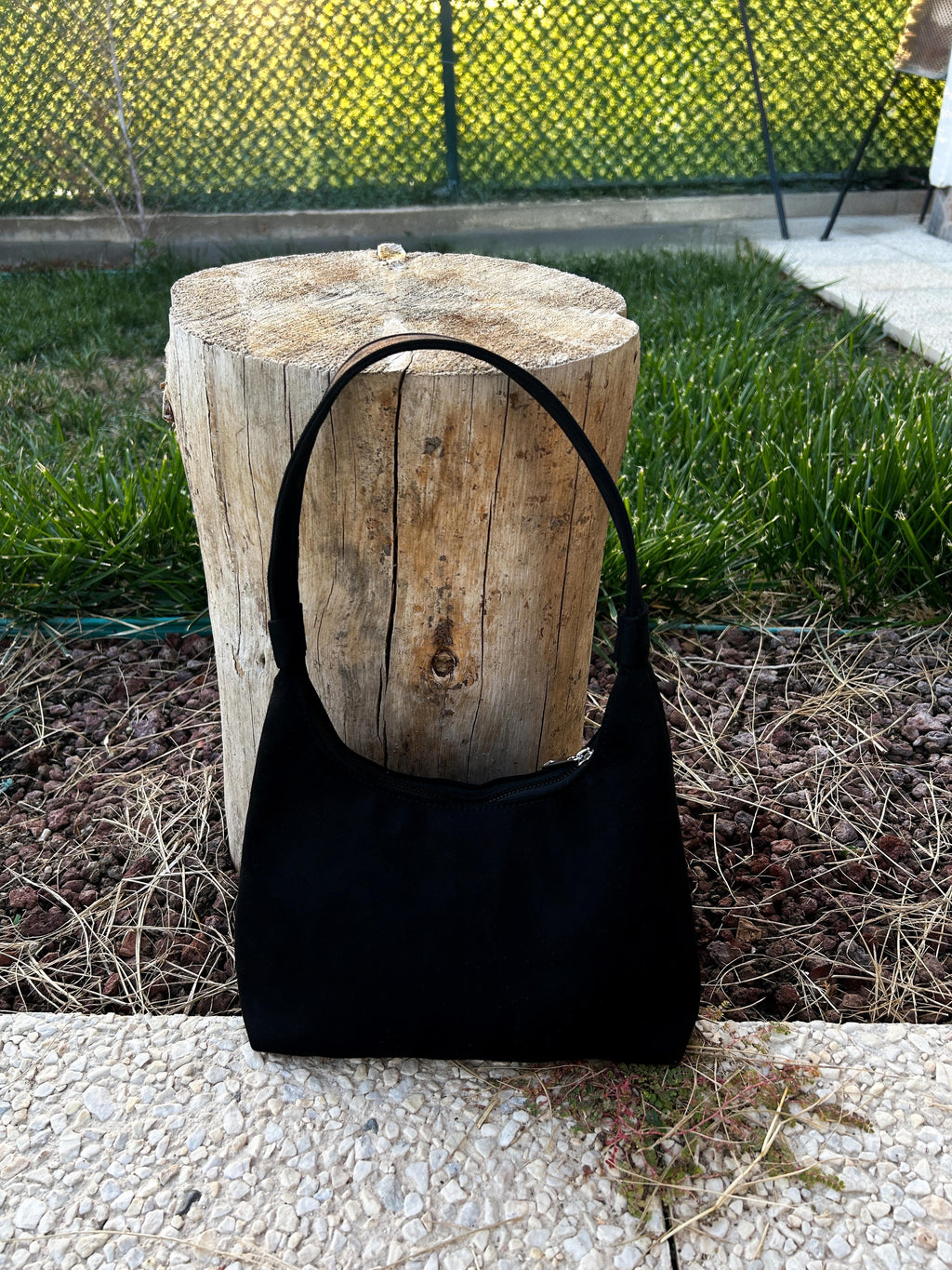 Midnight Noir Siyah Süet Şerit Detaylı El& Omuz Çantası