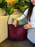 Süet Mürdüm Hobo Postacı Formu Salaş Omuz Çantası Crimson Suede