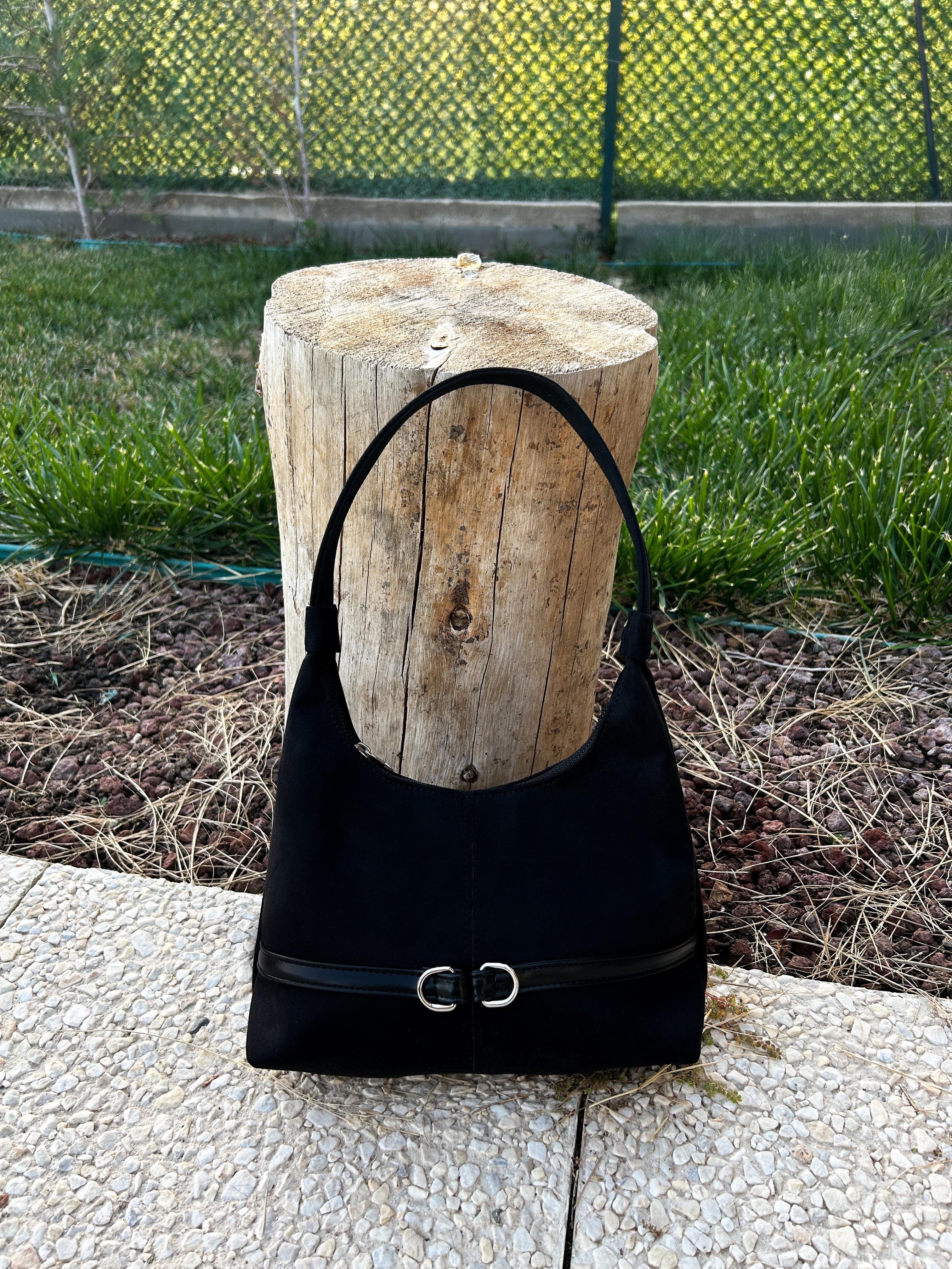 Midnight Noir Siyah Süet Şerit Detaylı El& Omuz Çantası