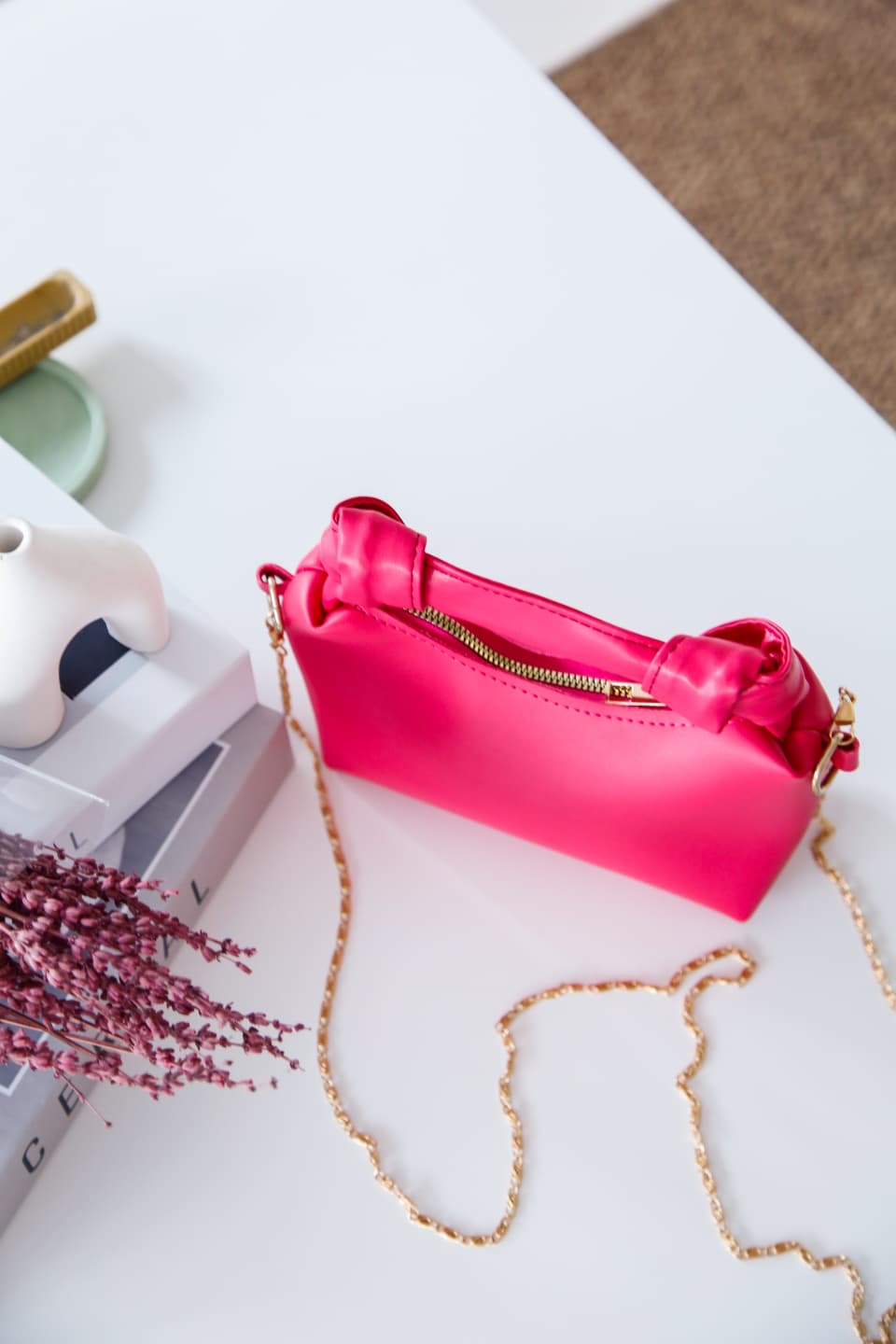 Fuşya Soft Deri Düğüm Detaylı Zincir Askılı El Ve Omuz Çantası Zyra Magenta