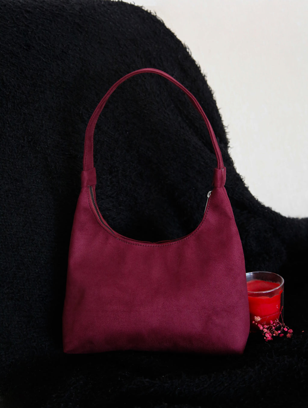 Ruby Mood Mürdüm Süet Şerit Detaylı El & Omuz Çantası