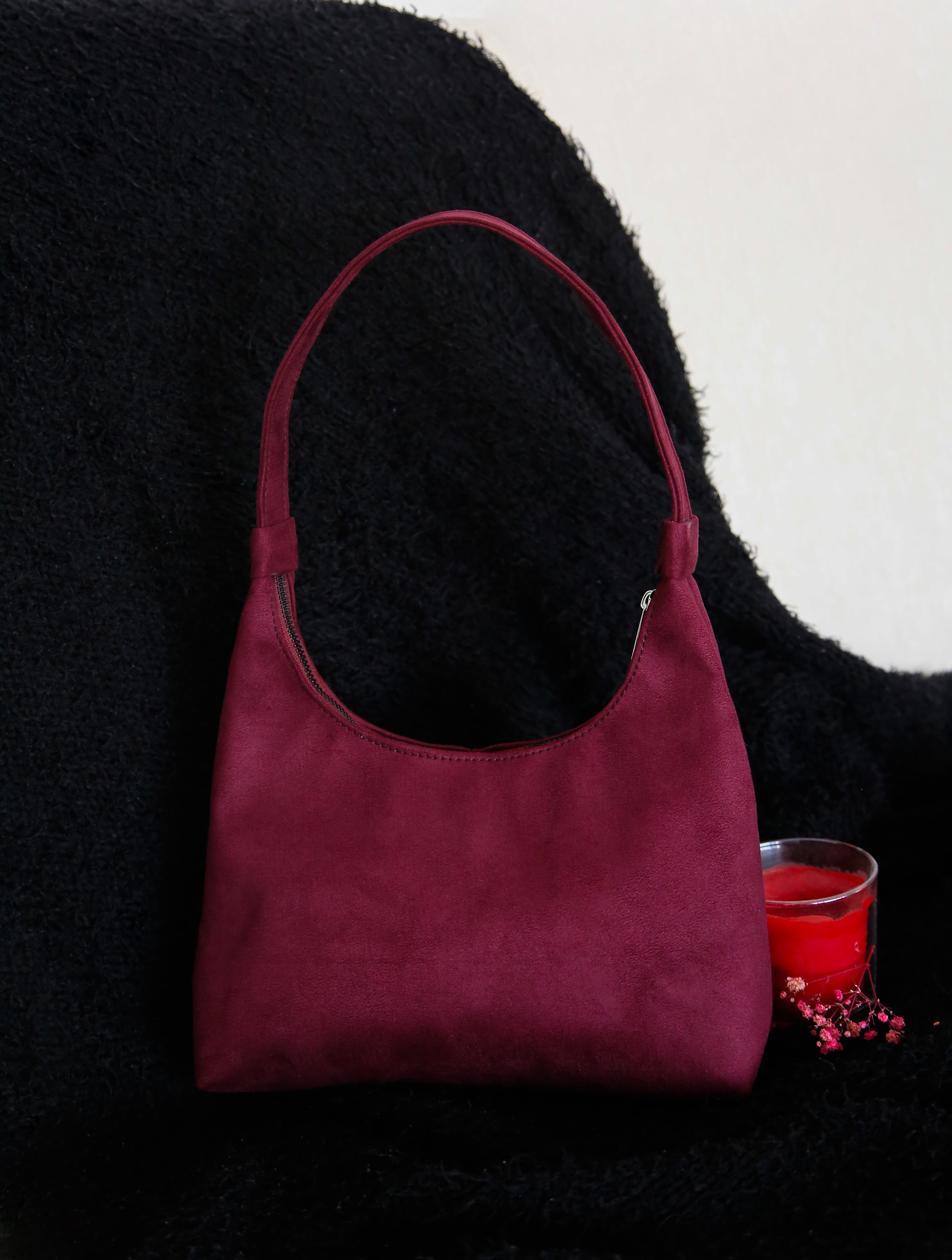 Ruby Mood Mürdüm Süet Şerit Detaylı El & Omuz Çantası