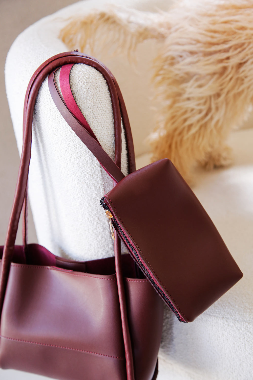 Bordo Makyaj Çantalı El ve Omuz Çantası Elyon Amber