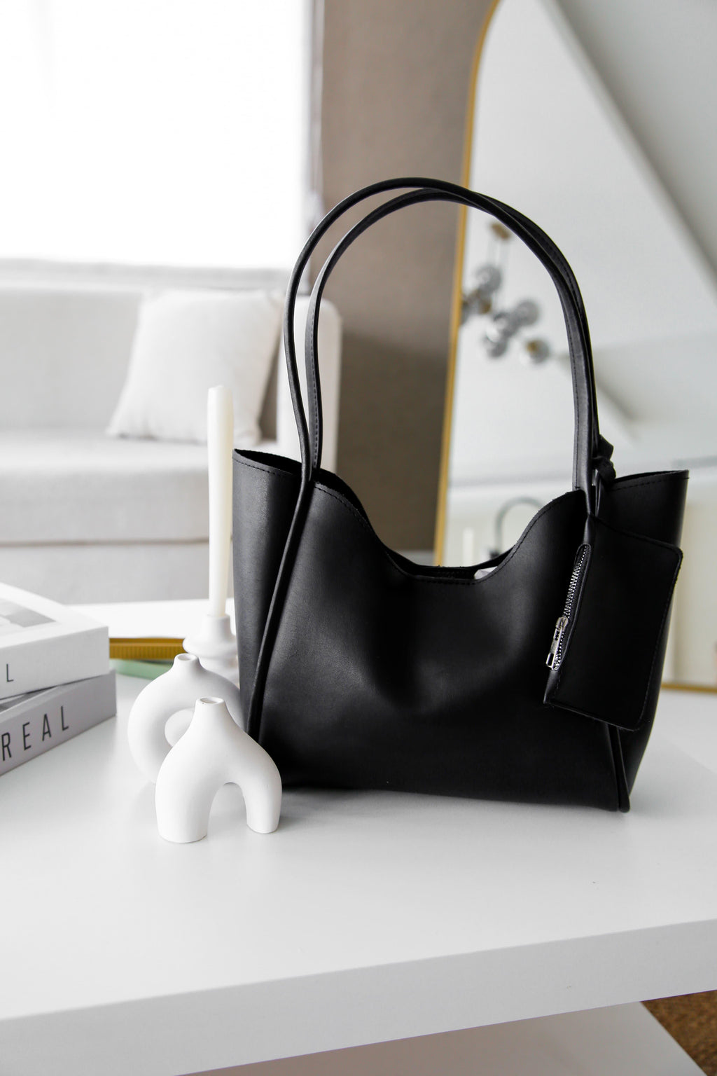 Siyah Şık ve Fonksiyonel Cüzdanlı & Makyaj Çantalı Kadın Çıtçıtlı El ve Omuz Çantası Lizyy Onyx