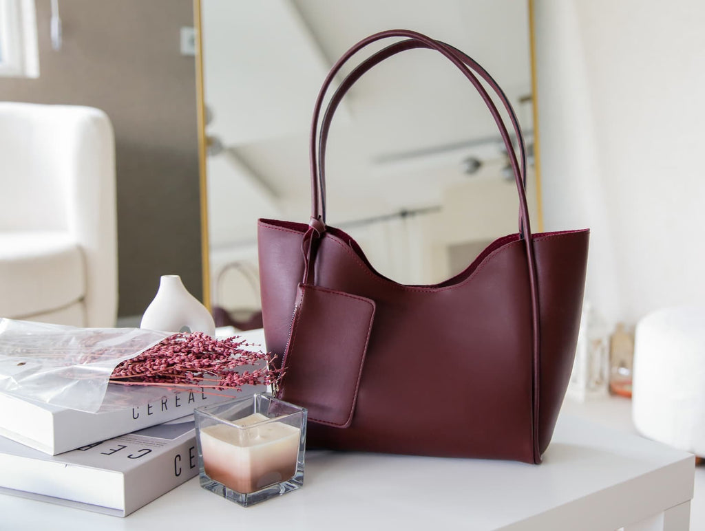 Bordo Şık ve Fonksiyonel Cüzdanlı & Makyaj Çantalı Kadın Çıtçıtlı El ve Omuz Çantası Lizyy Amber