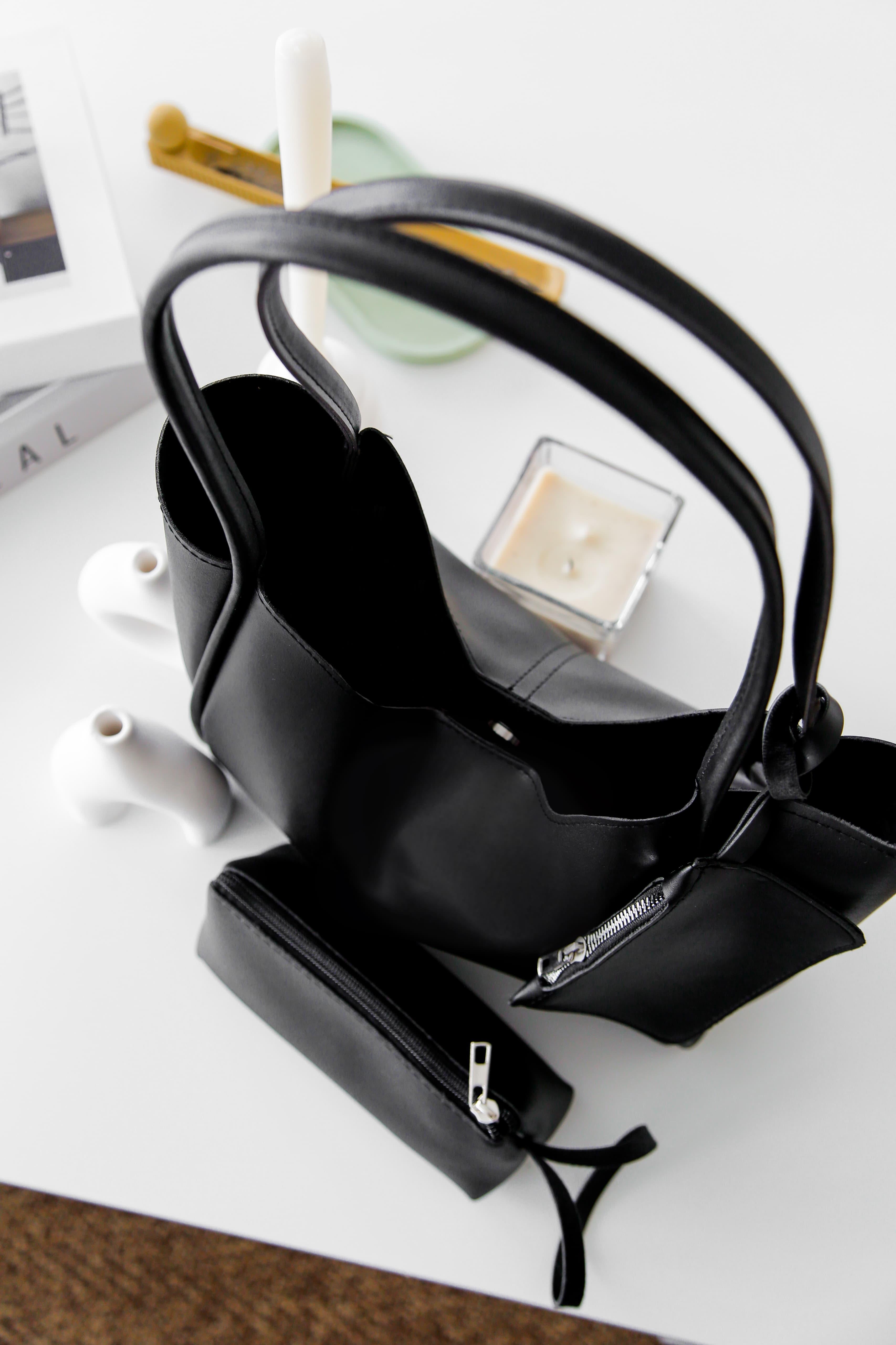 Siyah Şık ve Fonksiyonel Cüzdanlı & Makyaj Çantalı Kadın Çıtçıtlı El ve Omuz Çantası Lizyy Onyx