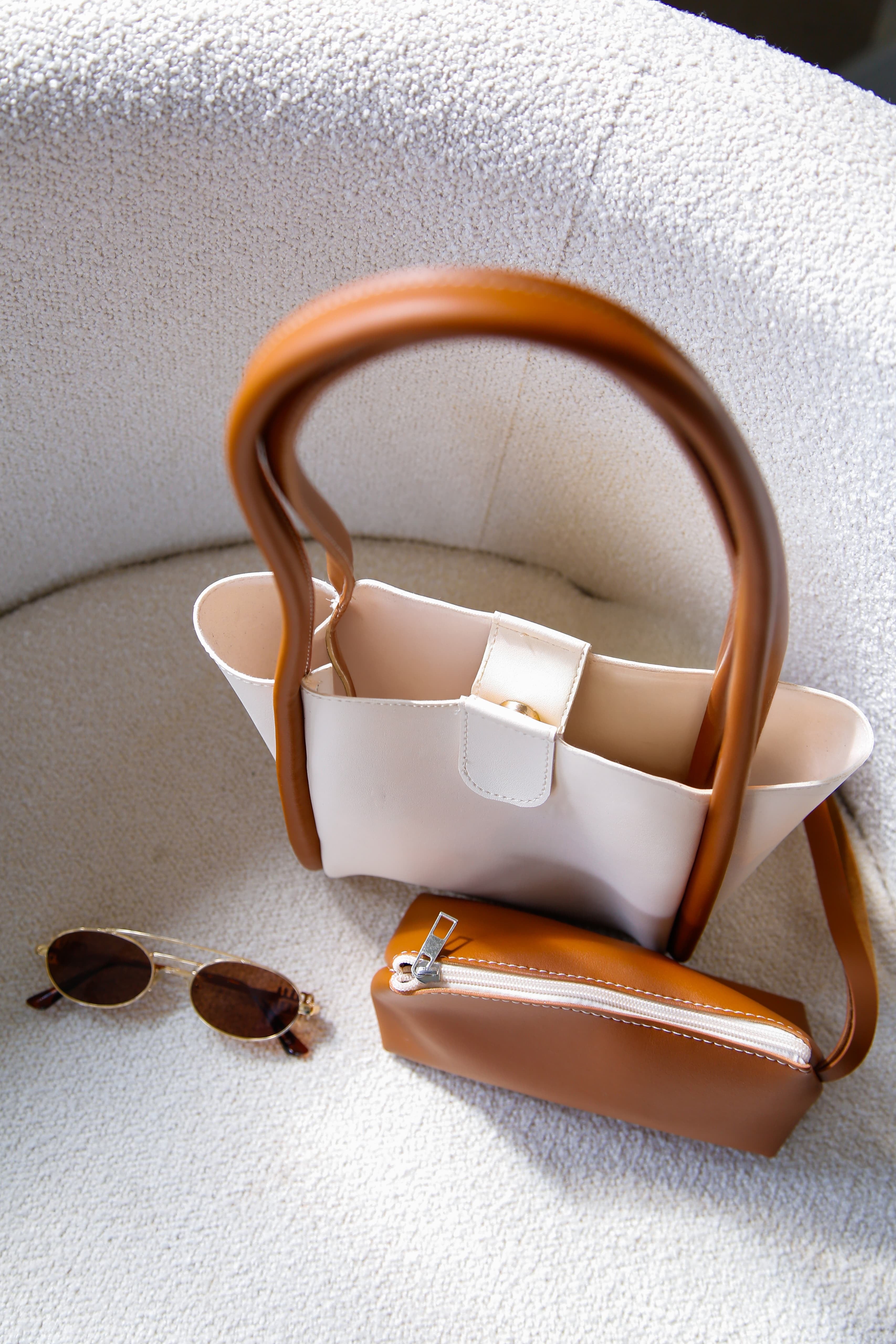 Krem Taba Makyaj Çantalı El ve Omuz Çantası Elyon Terra