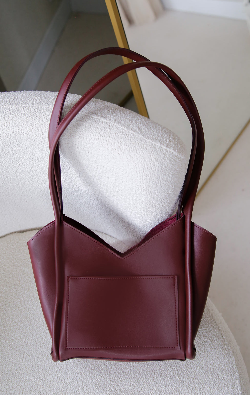 V Desenli Bordo El ve Omuz Çantası Mira Amber