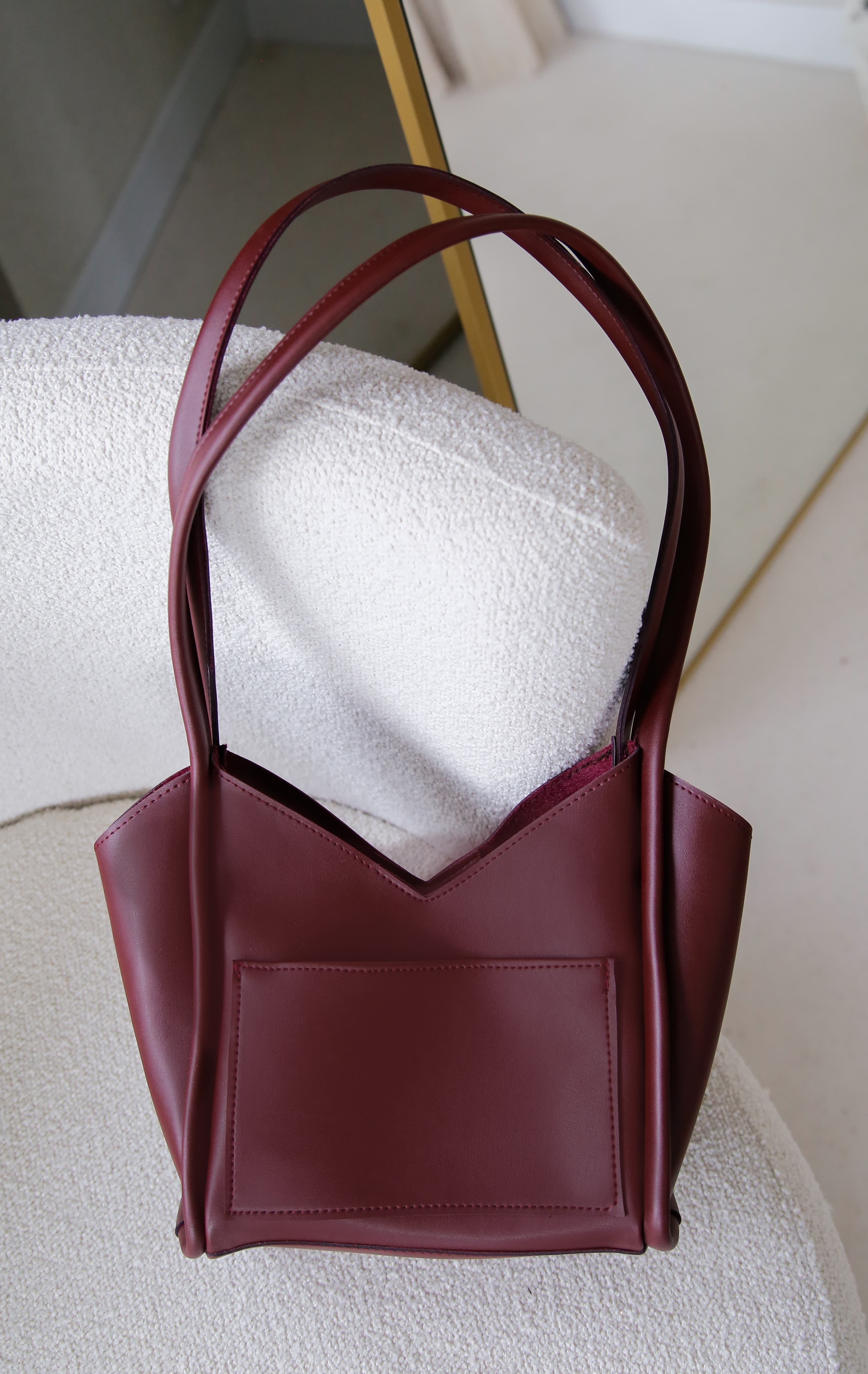 V Desenli Bordo El ve Omuz Çantası Mira Amber