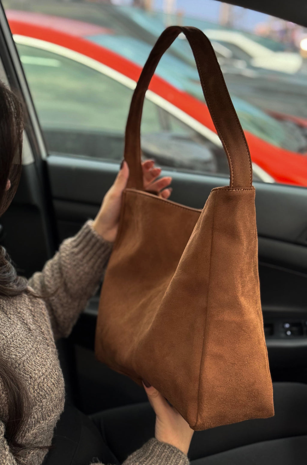 Süet Luna Mocha Postacı Formu Salaş Omuz Çantası Moka Suede