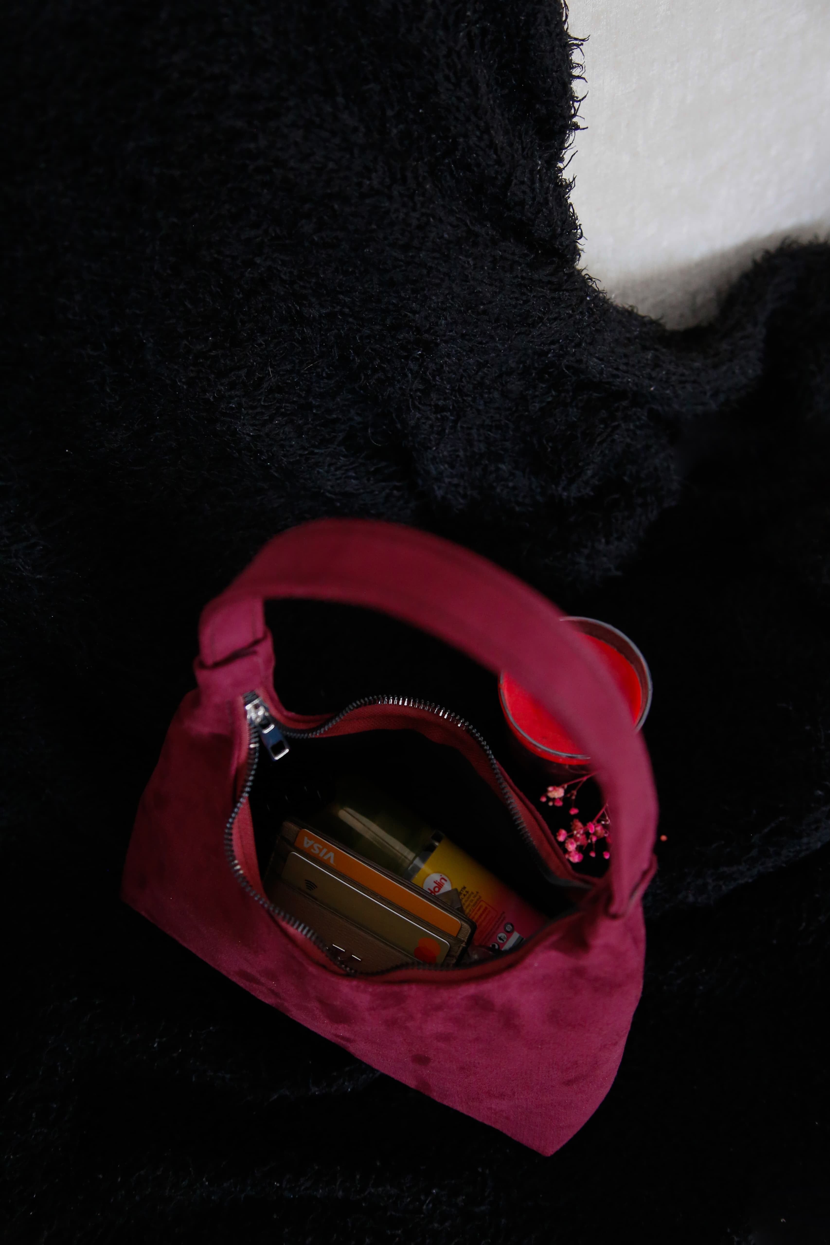 Ruby Mood Mürdüm Süet Şerit Detaylı El & Omuz Çantası