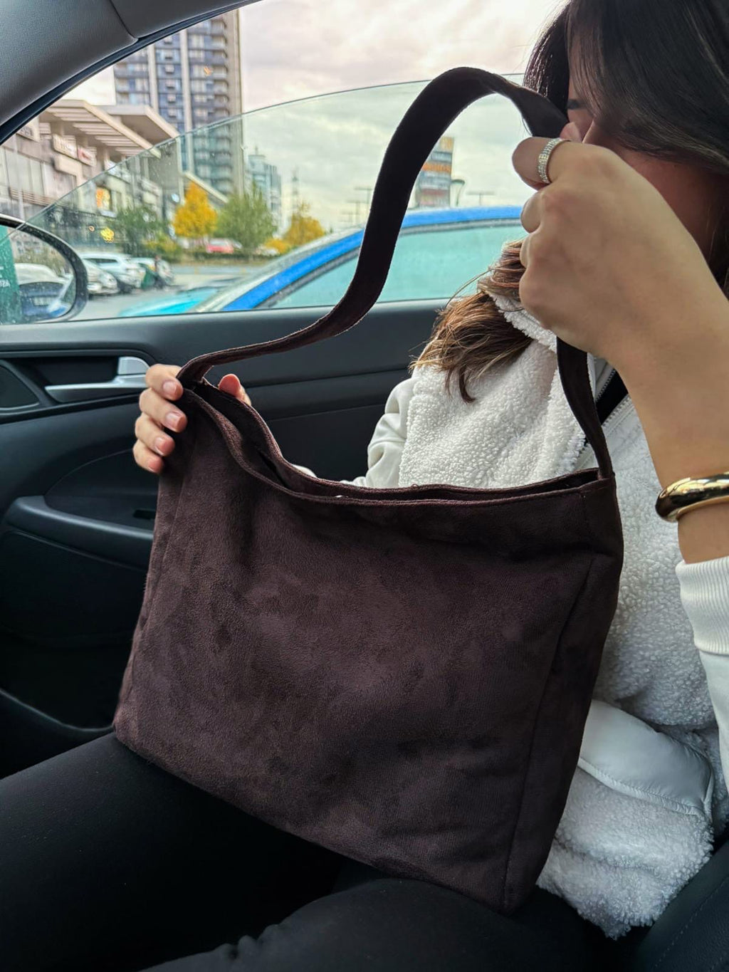Süet Kahverengi Hobo Postacı Formu Salaş Omuz Çantası Coffe Suede