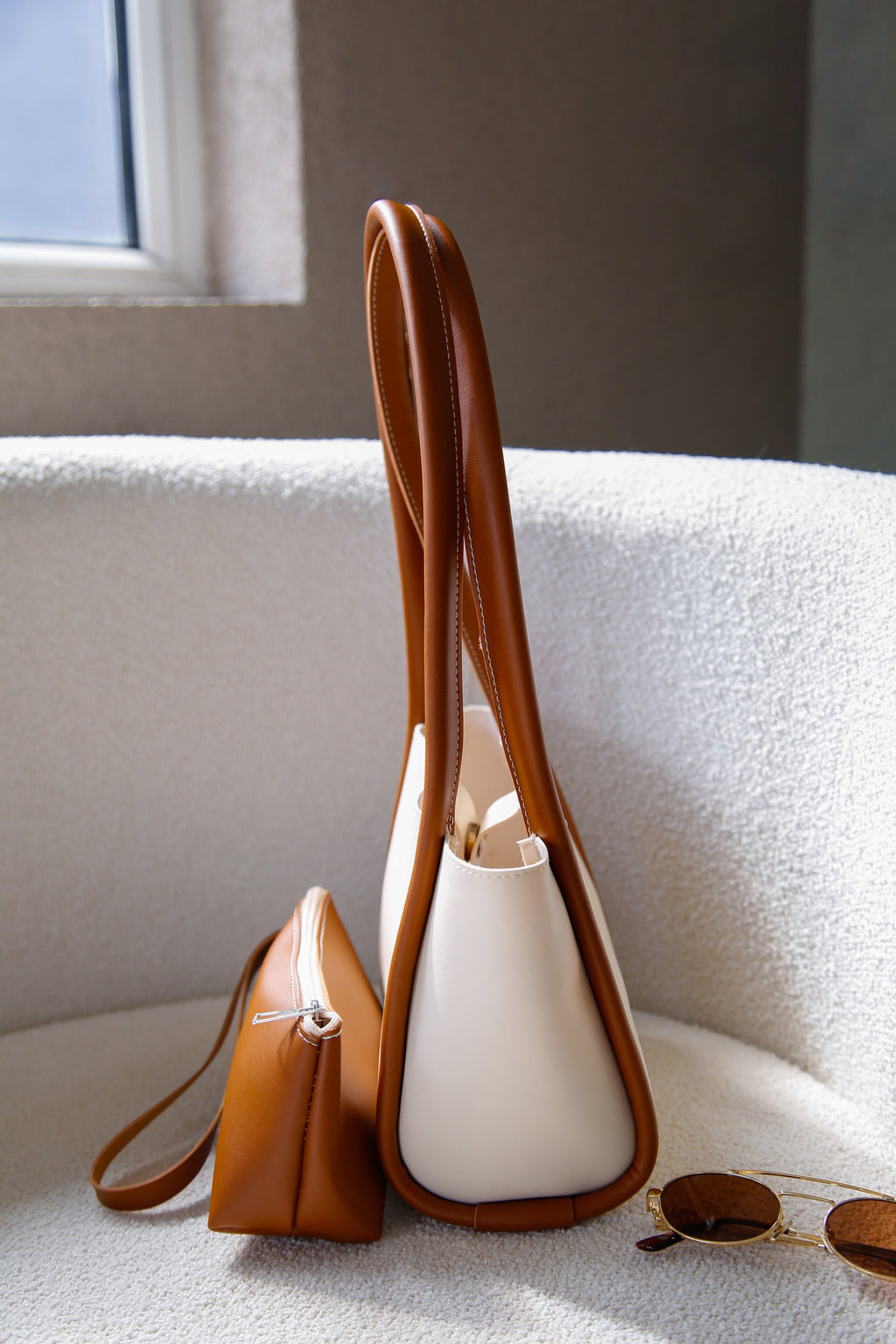 Krem Taba Makyaj Çantalı El ve Omuz Çantası Elyon Terra