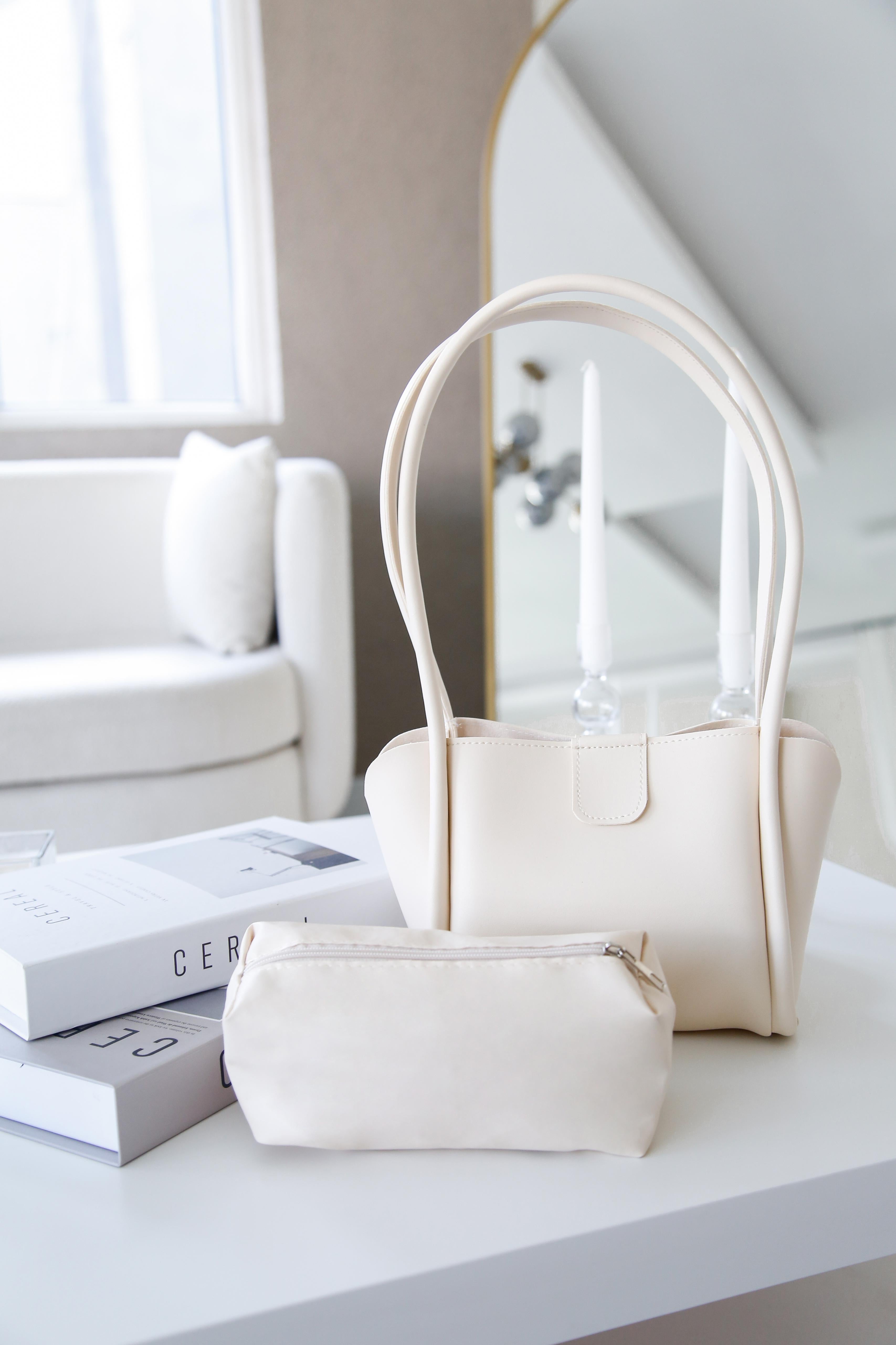 Krem Şık Cüzdanlı & Makyaj Çantalı Kadın Çıtçıtlı El ve Omuz Çantası Elyon Quartz