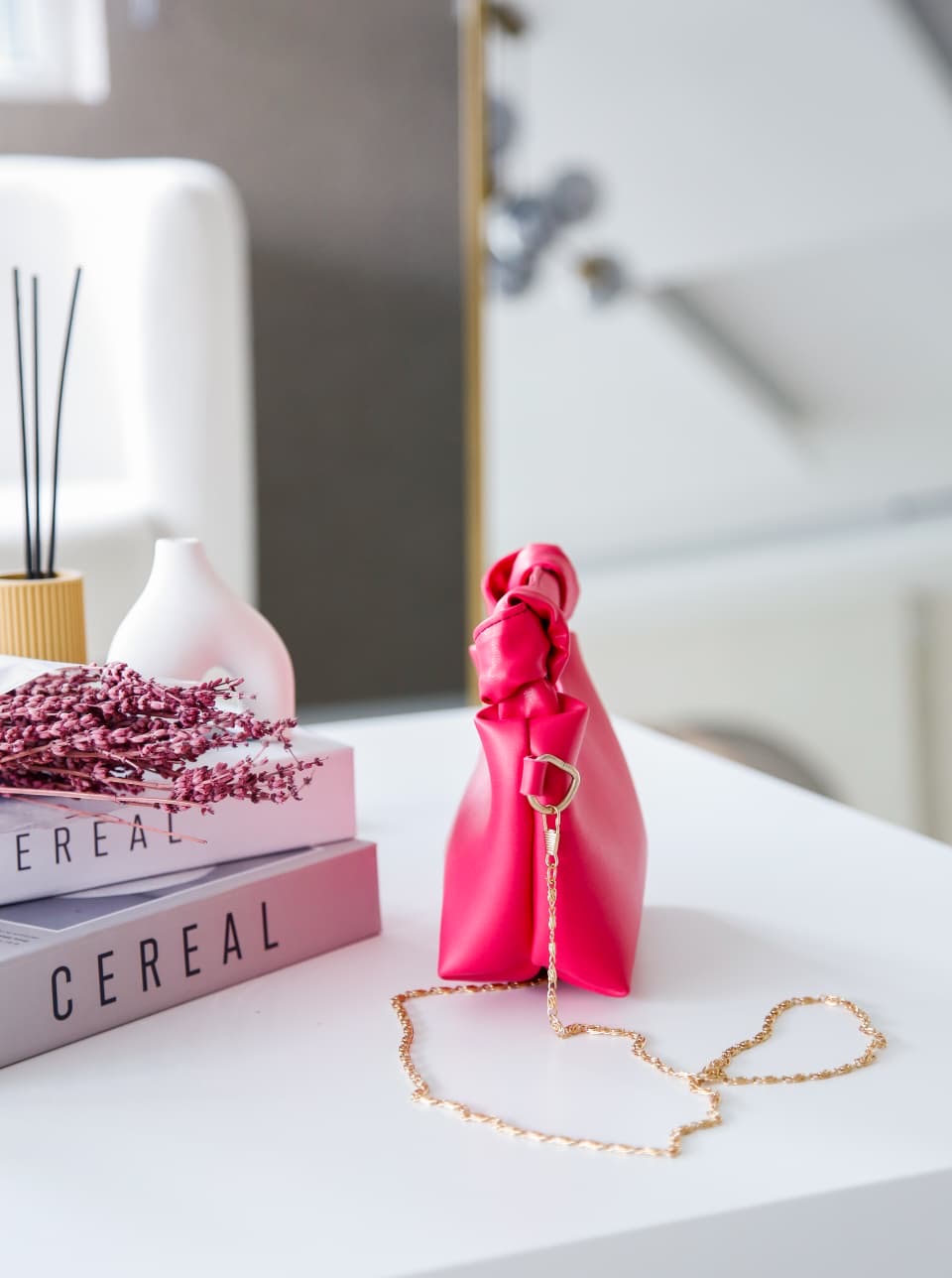 Fuşya Soft Deri Düğüm Detaylı Zincir Askılı El Ve Omuz Çantası Zyra Magenta