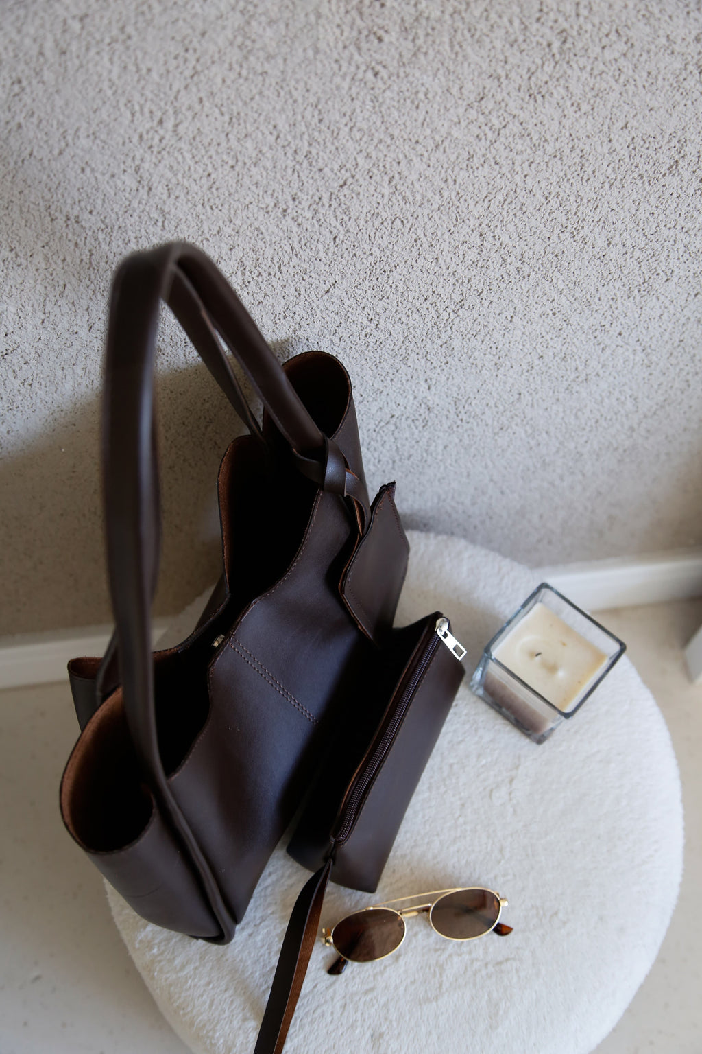 Kahverengi Şık ve Fonksiyonel Cüzdanlı & Makyaj Çantalı Kadın Çıtçıtlı El ve Omuz Çantası Lizyy Kafe