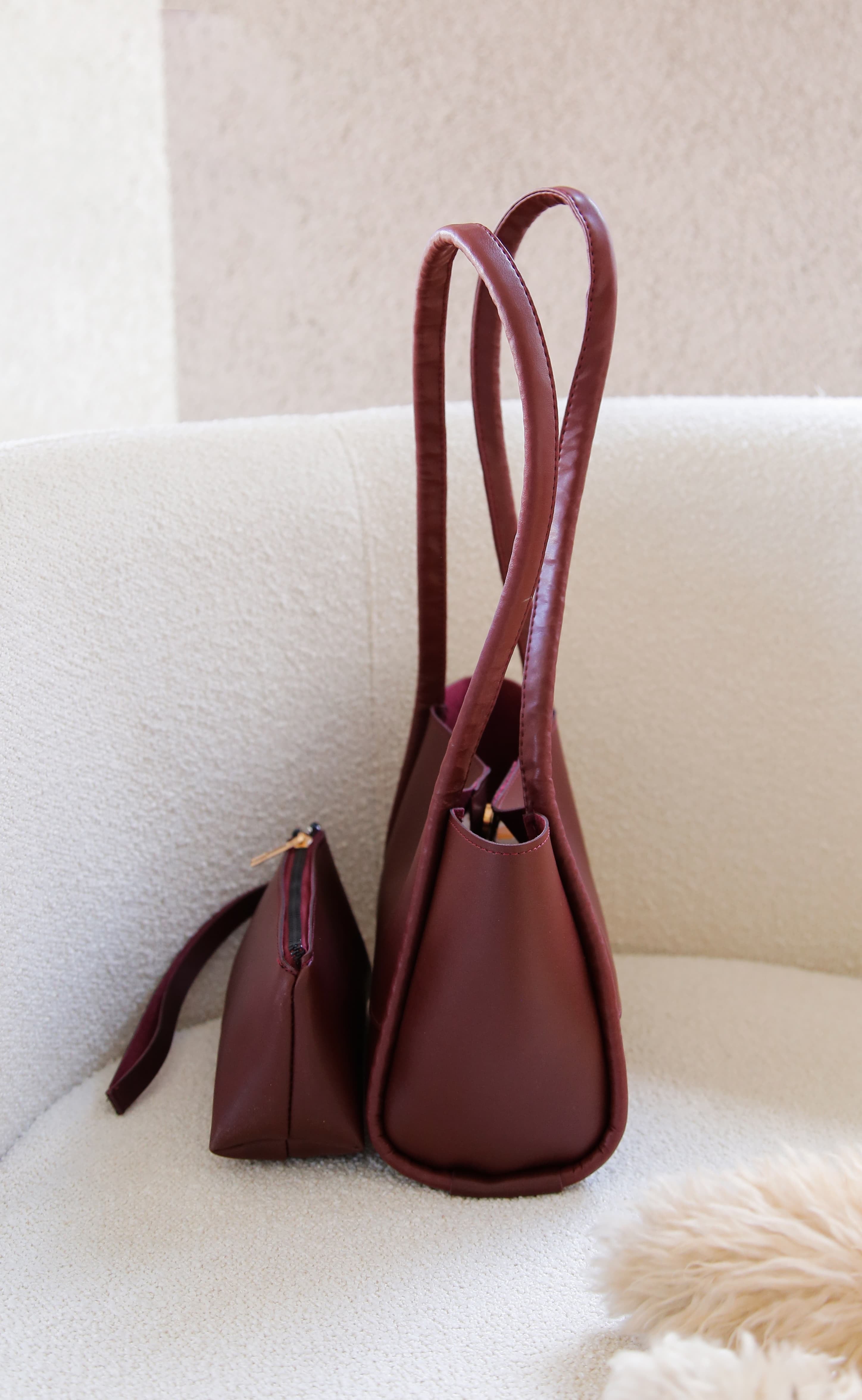 Bordo Makyaj Çantalı El ve Omuz Çantası Elyon Amber