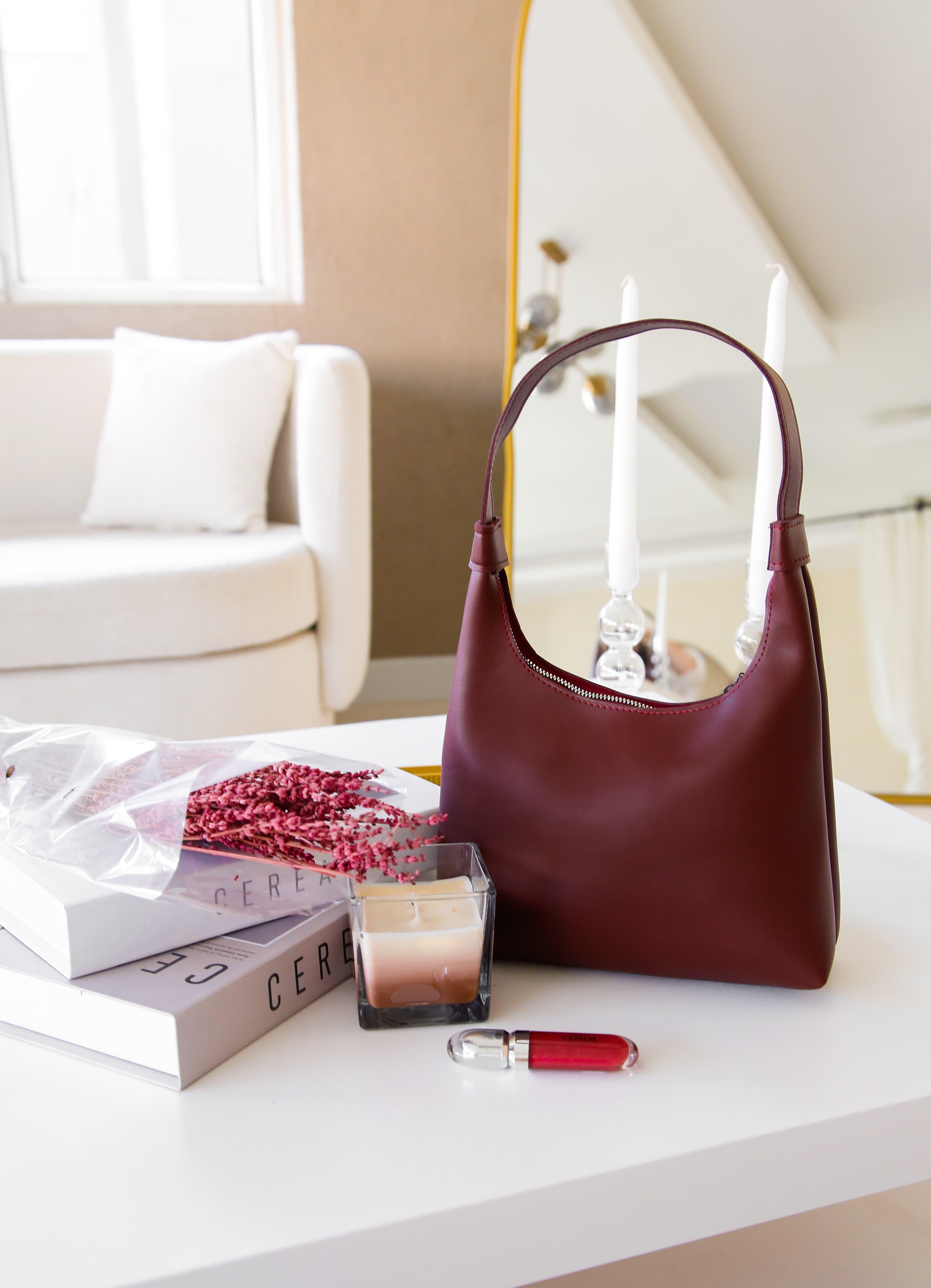 Bordo Suni Deri Fermuarlı El Çantası Navora Amber