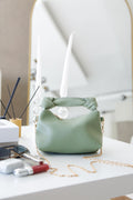 Mint Yeşili Soft Deri Düğüm Detaylı Zincir Askılı El Ve Omuz Çantası Zyra Mint
