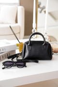 Siyah Suni Deri Tek Bölmeli Fermuarlı Ayarlanabilir Askılı El, Kol ve Omuz Çantası Sorella Natt